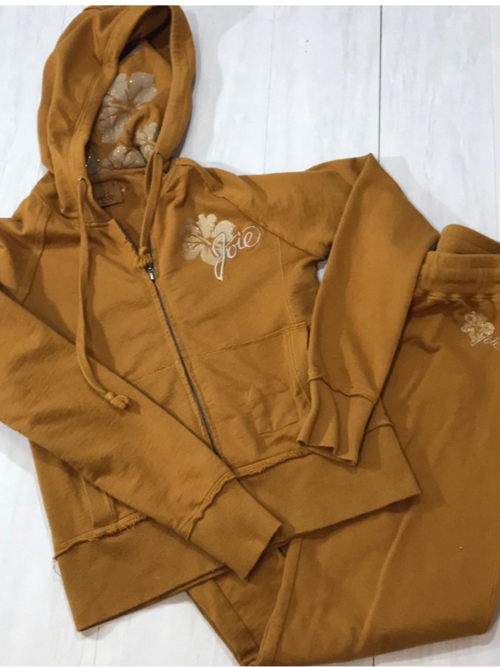 Joie Gold or mustard yellow Zip Hoodie Set with Embroidered Logo